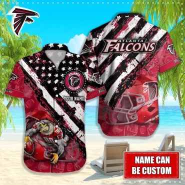 Personalized Atlanta Falcons Stars and Stripes Hawaiian Shirt Unisex T-shirt, Sweatshirt, Hoodie, Long Sleeve Tee - T-Shirt, Sweatshirt, Hoodie