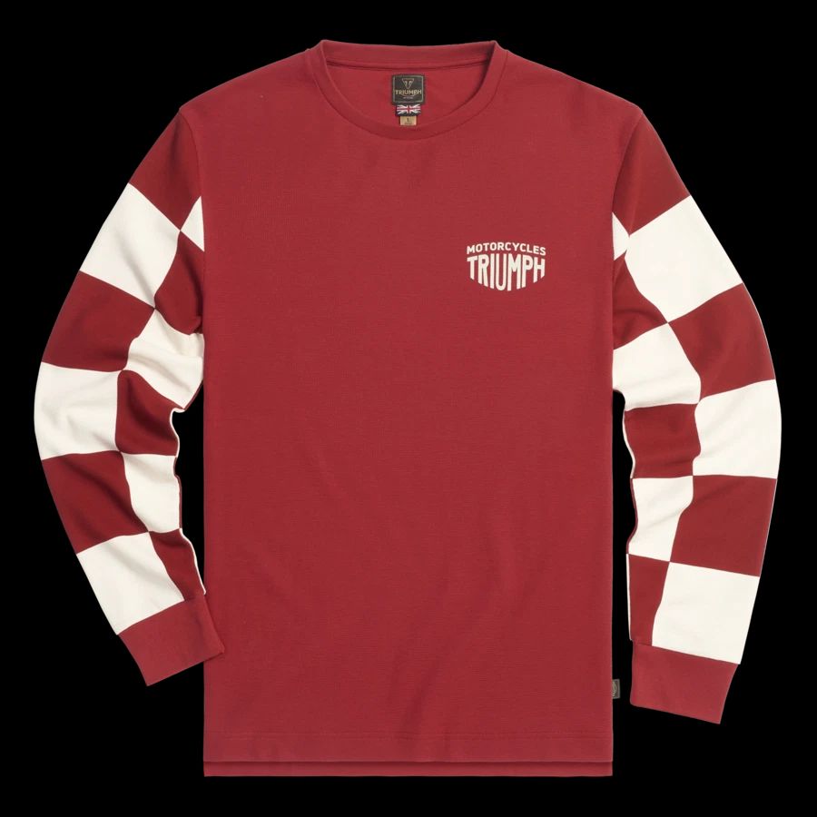 GENUINE Triumph Motorcycles Harker Long Sleeve Checkerboard Red/Bone T-Shirt Unisex T-shirt, Sweatshirt, Hoodie, Long Sleeve Tee - T-Shirt, Sweatshirt, Hoodie