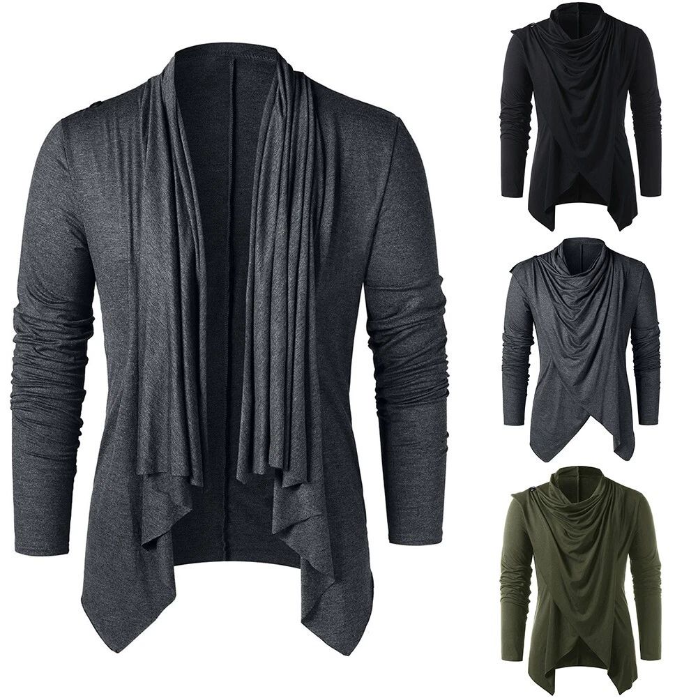 Asymmetrical Design Long Sleeve Cardigan for Men with Stylish Shawl Collar Unisex T-shirt, Sweatshirt, Hoodie, Long Sleeve Tee - T-Shirt, Sweatshirt, Hoodie