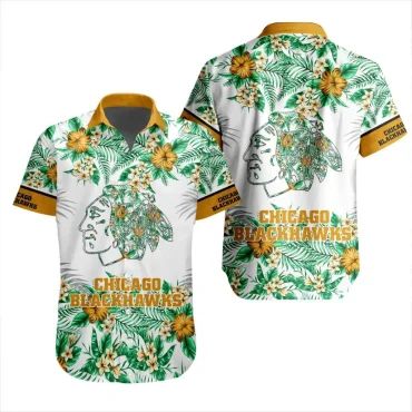 Chicago Blackhawks Golden Bloom Hawaiian Shirt Unisex T-shirt, Sweatshirt, Hoodie, Long Sleeve Tee - T-Shirt, Sweatshirt, Hoodie