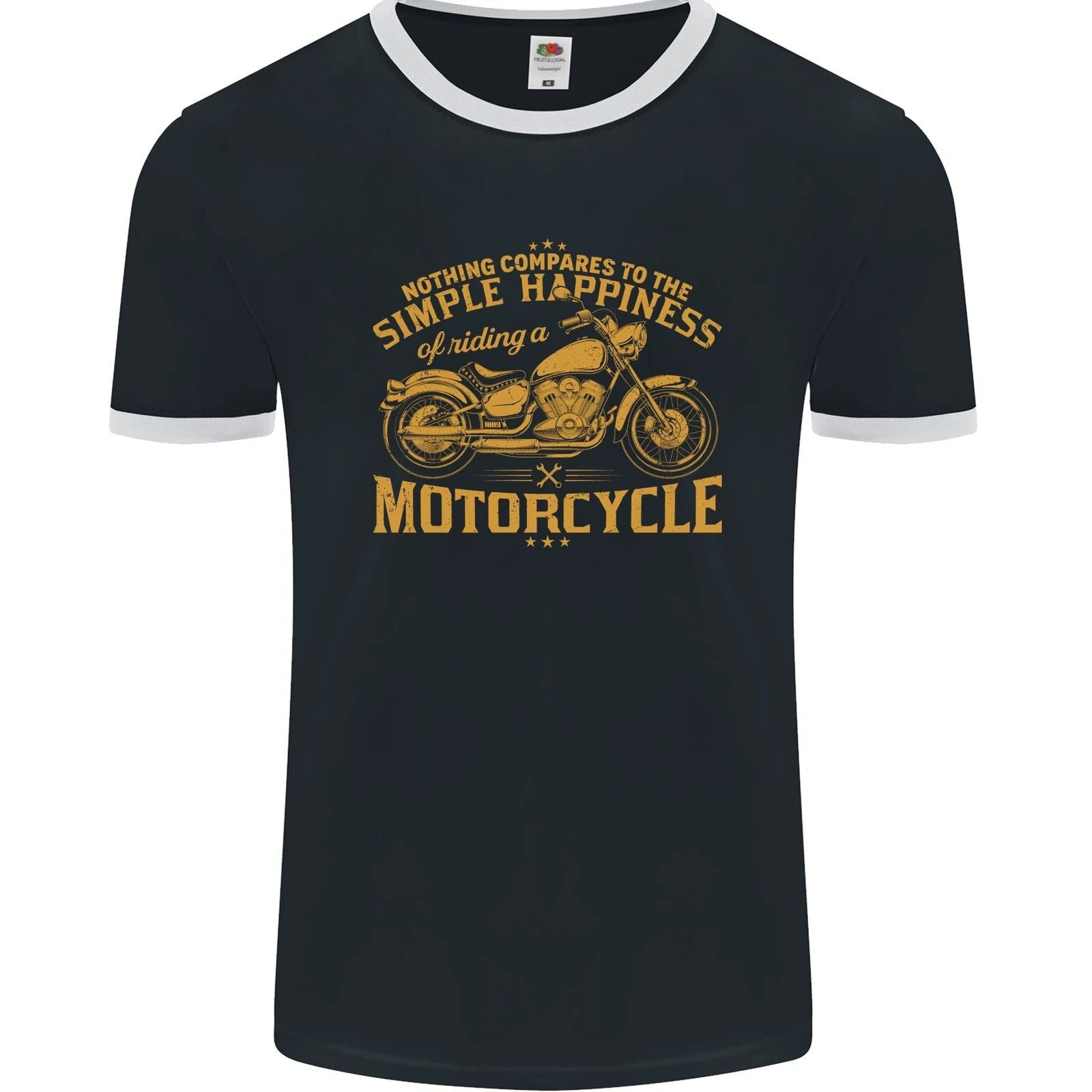 Simple Happiness Biker Motorcycle Motorbike Mens Ringer T-Shirt FotL Unisex T-shirt, Sweatshirt, Hoodie, Long Sleeve Tee - T-Shirt, Sweatshirt, Hoodie