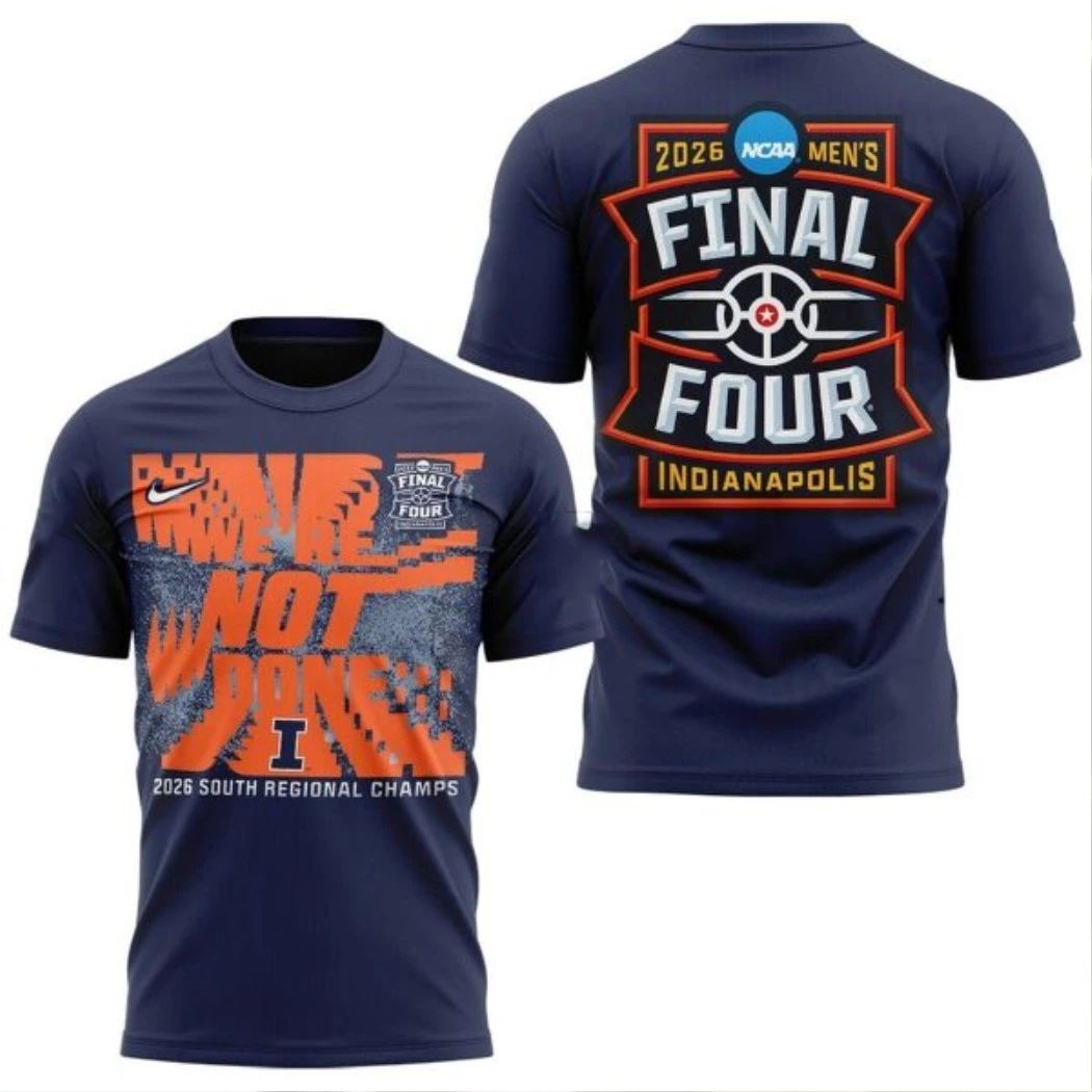 Illinois Fighting Illini 2026 NCAA Mens Final Four Indianapolis Navy Logo Two Sided Shirt- Top-Rated Gift for College Basketball Lovers - T-Shirt, Sweatshirt, Hoodie