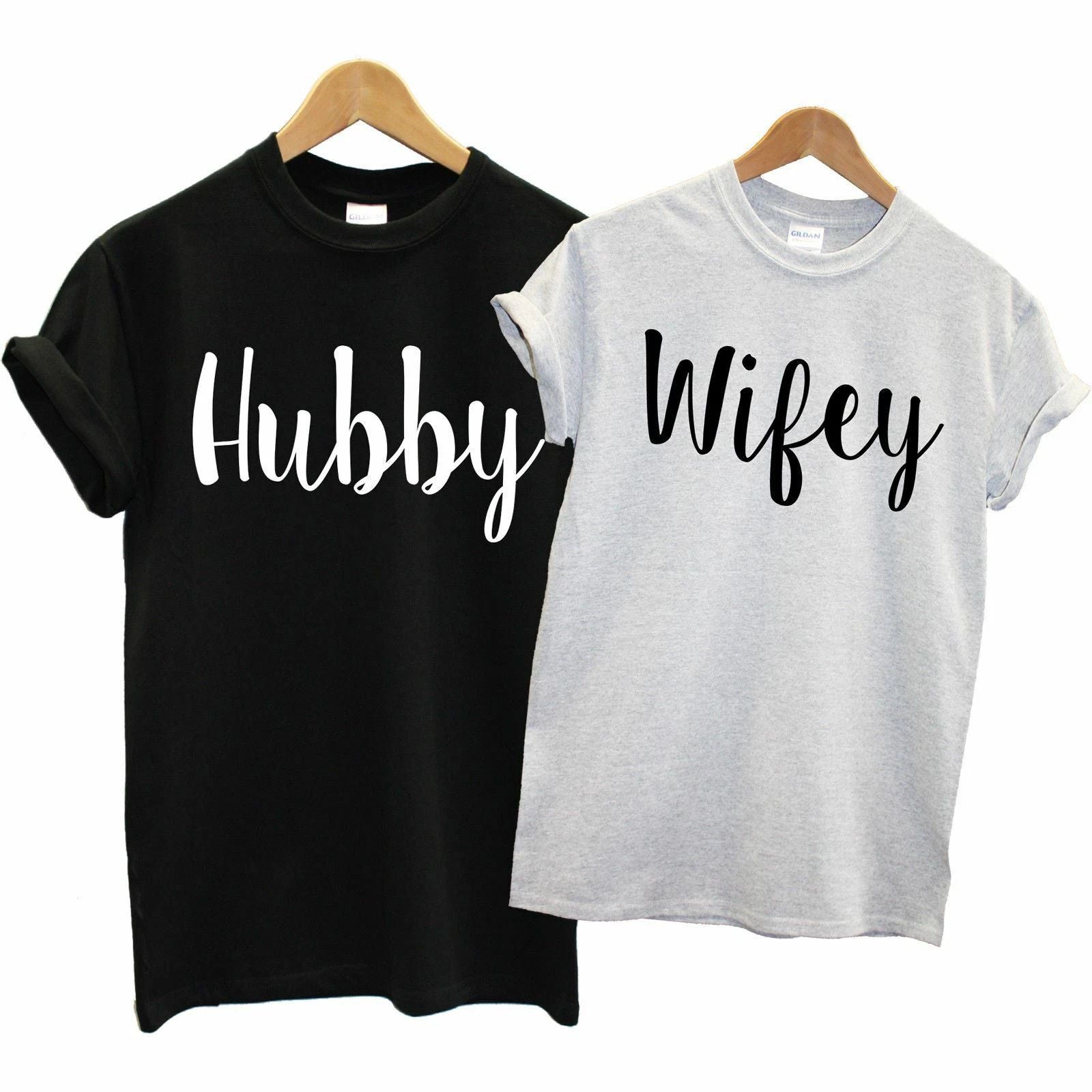 Hubby and Wifey T-Shirts Husband Wife Newly Weds Married Top Honeymoon Cute L125 Unisex T-shirt, Sweatshirt, Hoodie, Long Sleeve Tee - T-Shirt, Sweatshirt, Hoodie