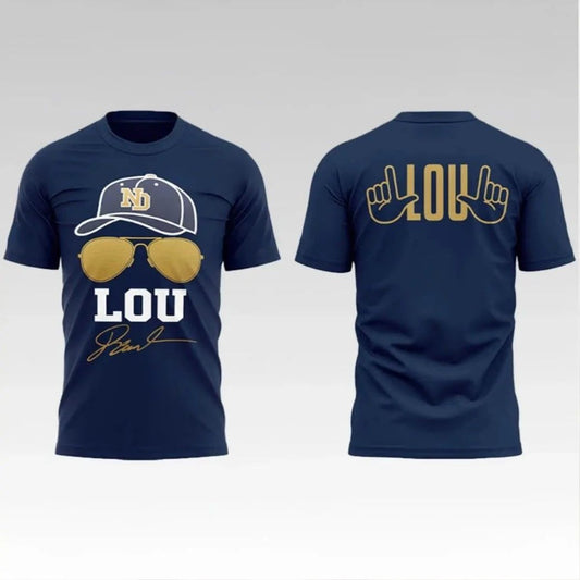 2026 Notre Dame Football Lou Holtz Signature Logo Two Sided Shirt Unisex T-shirt, Sweatshirt, Hoodie, Long Sleeve Tee - T-Shirt, Sweatshirt, Hoodie