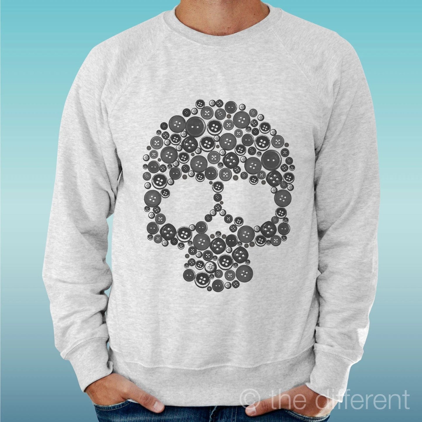 Felpa Man Light Sweater Light Grey " Skull Buttons " Unisex T-shirt, Sweatshirt, Hoodie, Long Sleeve Tee - T-Shirt, Sweatshirt, Hoodie