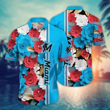 Miami Marlins Vintage Bloom Hawaiian Shirt Unisex T-shirt, Sweatshirt, Hoodie, Long Sleeve Tee - T-Shirt, Sweatshirt, Hoodie