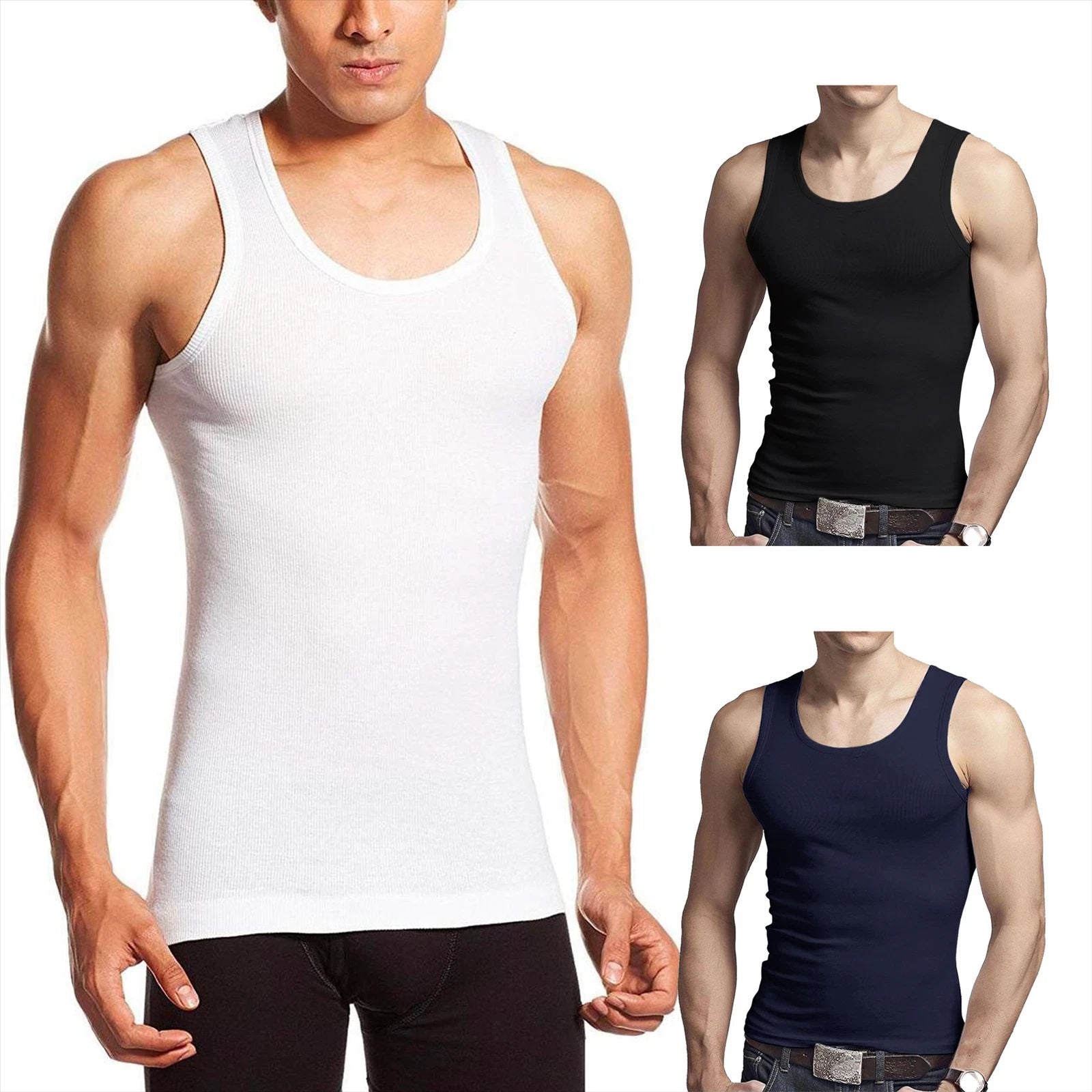 Mens Vests 3 of Pack 100% Pure Cotton Gym Top Summer Training Gym Athletic Tank Unisex T-shirt, Sweatshirt, Hoodie, Long Sleeve Tee - T-Shirt, Sweatshirt, Hoodie