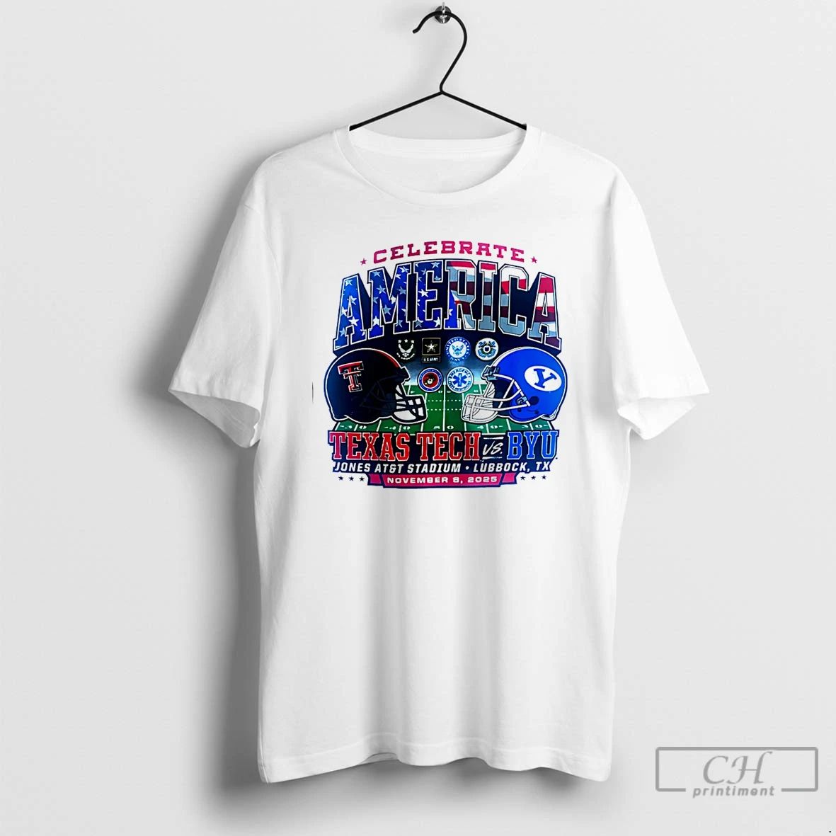 Premium Texas Tech Vs Byu Celebrate America 2025 Helmets T Shirts Unisex T-shirt, Sweatshirt, Hoodie, Long Sleeve Tee - T-Shirt, Sweatshirt, Hoodie