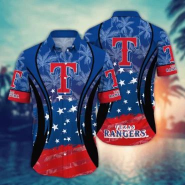 Texas Rangers Patriotic Stars Hawaiian Shirt Unisex T-shirt, Sweatshirt, Hoodie, Long Sleeve Tee - T-Shirt, Sweatshirt, Hoodie