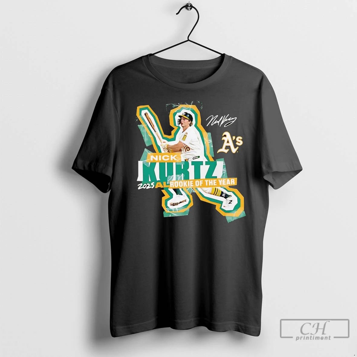Premium Nick Kurtz American League Rookie Of The Year 2025 Oakland Athletics Unisex T-shirt, Sweatshirt, Hoodie, Long Sleeve Tee - T-Shirt, Sweatshirt, Hoodie