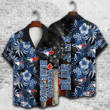 Toronto Blue Jays Stars & Stripes Hawaiian Shirt Unisex T-shirt, Sweatshirt, Hoodie, Long Sleeve Tee - T-Shirt, Sweatshirt, Hoodie