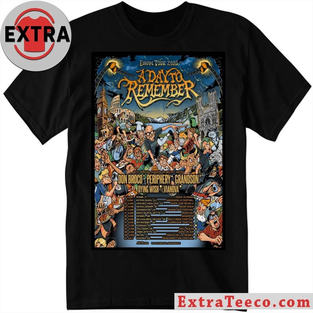A Day To Remember 2026 Europe Tour Poster Shirt Unisex T-shirt, Sweatshirt, Hoodie, Long Sleeve Tee - T-Shirt, Sweatshirt, Hoodie