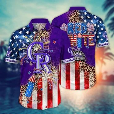 Colorado Rockies Star-Spangled Fireworks Hawaiian Shirt Unisex T-shirt, Sweatshirt, Hoodie, Long Sleeve Tee - T-Shirt, Sweatshirt, Hoodie