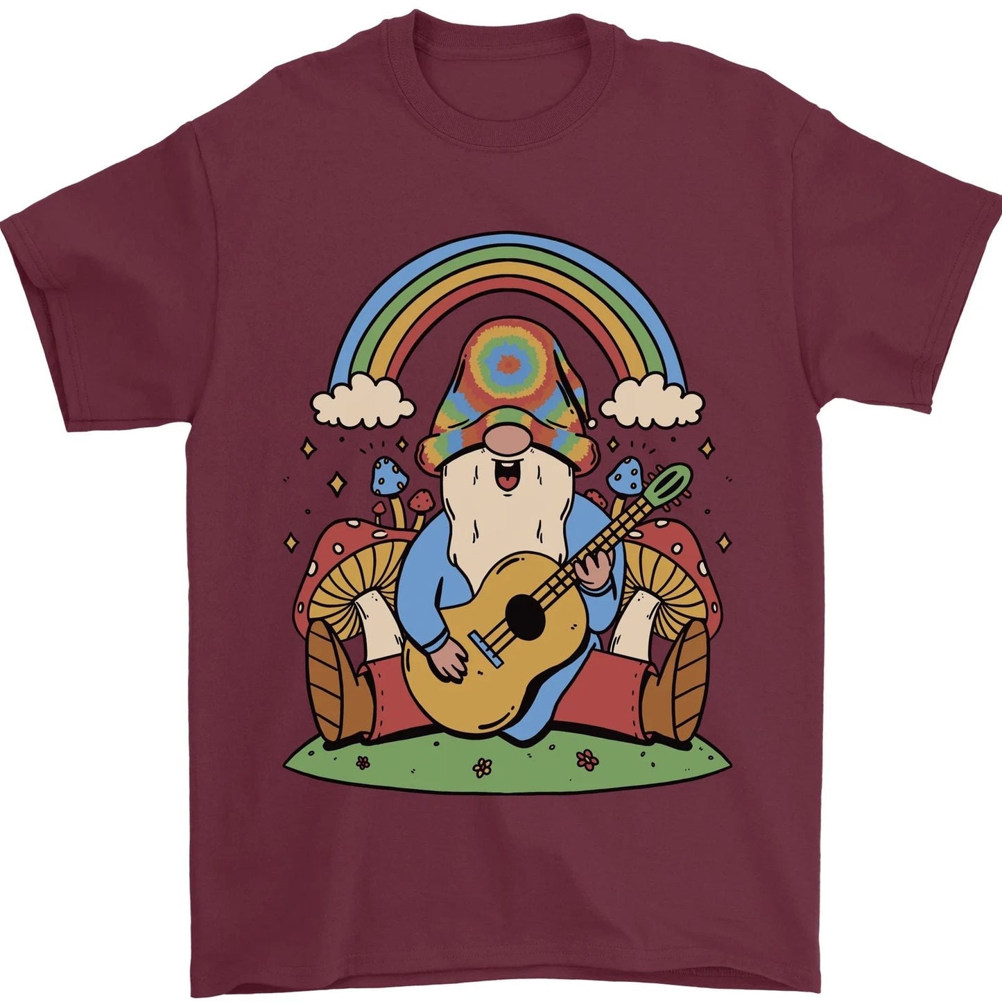 Trippy Guitar Hippy Gnome Magic Mushrooms Mens T-Shirt 100% Cotton Unisex T-shirt, Sweatshirt, Hoodie, Long Sleeve Tee - T-Shirt, Sweatshirt, Hoodie