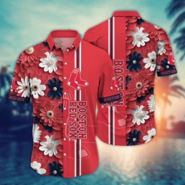 Boston Red Sox Vibrant Bloom Stripe Hawaiian Shirt Unisex T-shirt, Sweatshirt, Hoodie, Long Sleeve Tee - T-Shirt, Sweatshirt, Hoodie