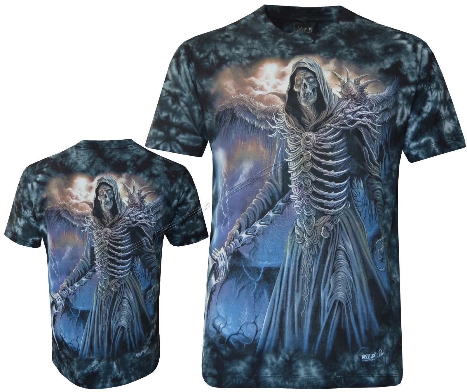 Tie Dye T-Shirt Grim Reaper Dark Angel Beast with Sceptre Glow in Dark by Wild Unisex T-shirt, Sweatshirt, Hoodie, Long Sleeve Tee - T-Shirt, Sweatshirt, Hoodie