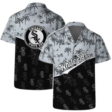 Chicago White Sox Team Logo Palm Leaf Pattern Hawaiian Shirt Unisex T-shirt, Sweatshirt, Hoodie, Long Sleeve Tee - T-Shirt, Sweatshirt, Hoodie