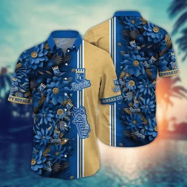 Kansas City Royals Tropical Floral Fusion Hawaiian Shirt Unisex T-shirt, Sweatshirt, Hoodie, Long Sleeve Tee - T-Shirt, Sweatshirt, Hoodie