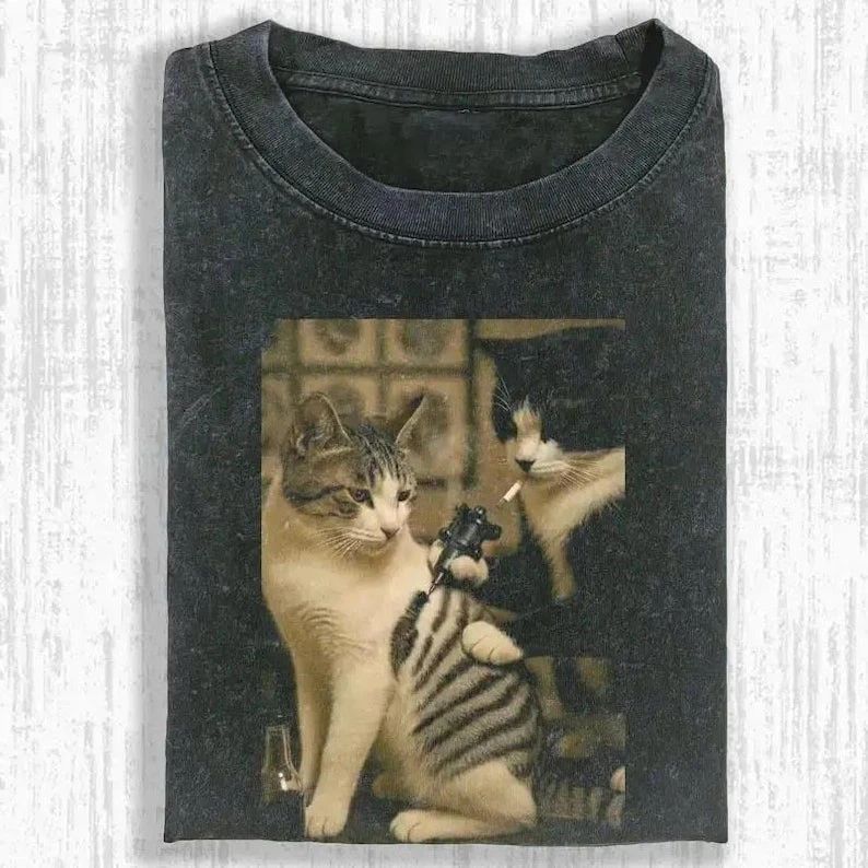 Funny cat tshirt, retro cat tattoo meme, funny parody shirt, viral tee Unisex T-shirt, Sweatshirt, Hoodie, Long Sleeve Tee - T-Shirt, Sweatshirt, Hoodie