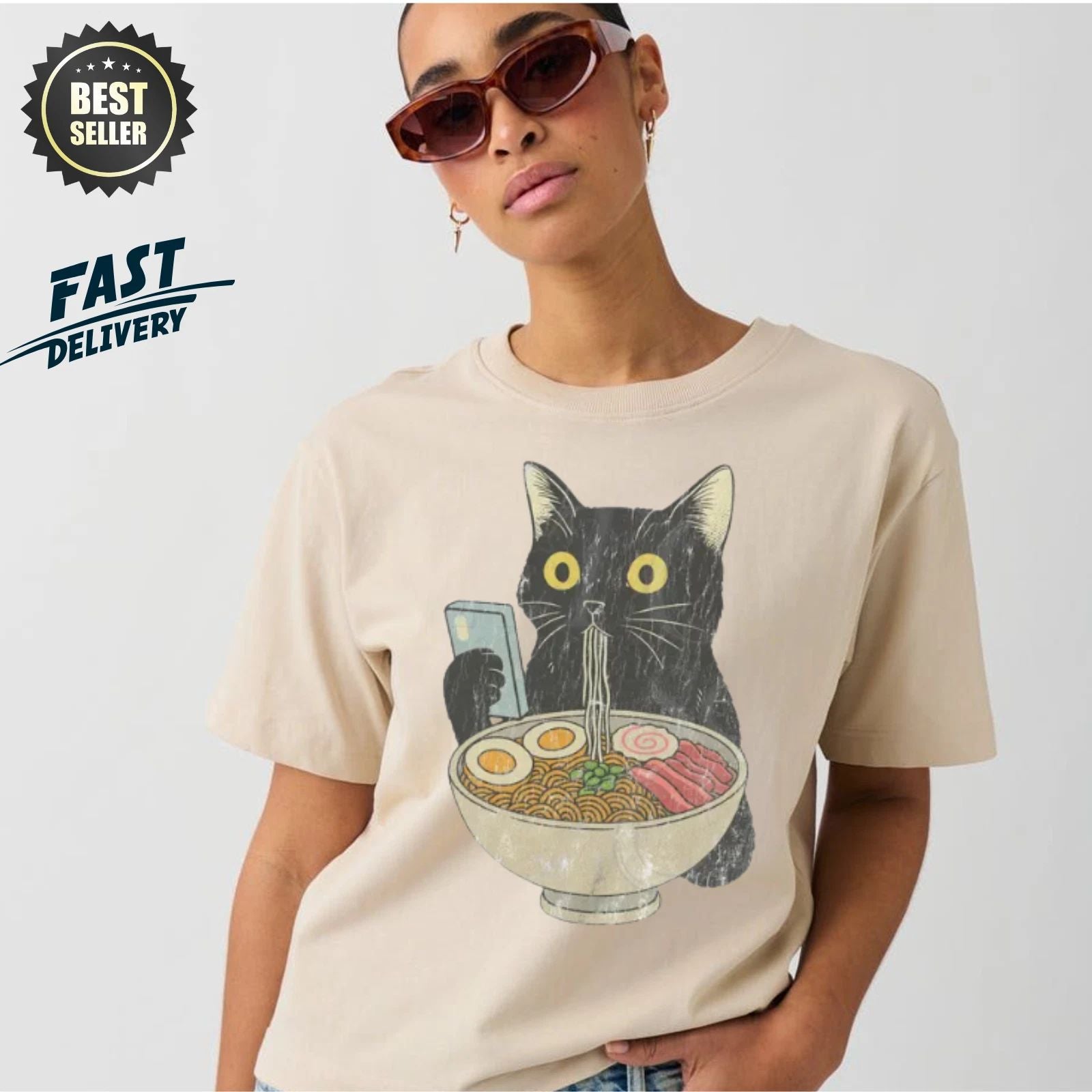 Funny Cat Ramen Shirt T Shirt Cute Food Graphic Cat Lover Gift Unisex T-shirt, Sweatshirt, Hoodie, Long Sleeve Tee - T-Shirt, Sweatshirt, Hoodie