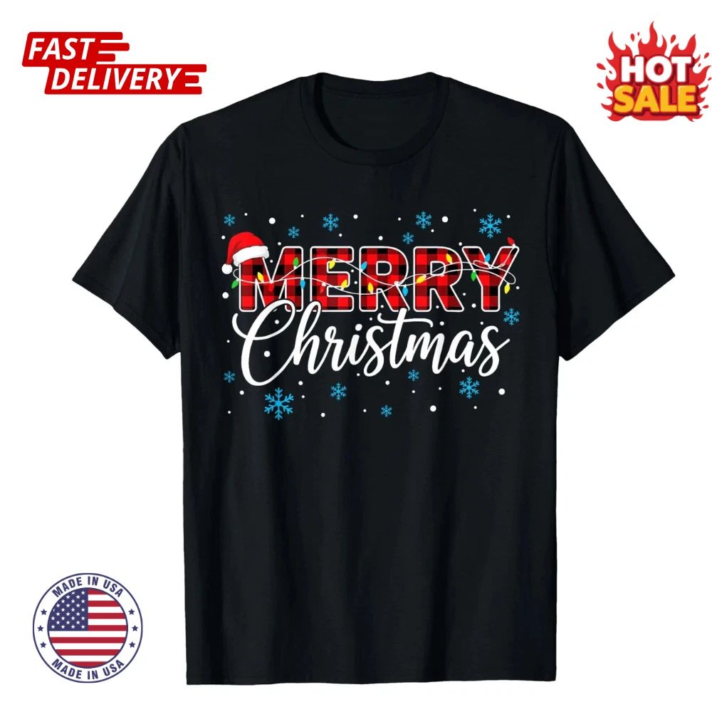 Merry Christmas Buffalo Plaid Santa Hat T-shirt Mens Womens Xmas Graphic T-Shirt Unisex T-shirt, Sweatshirt, Hoodie, Long Sleeve Tee - T-Shirt, Sweatshirt, Hoodie