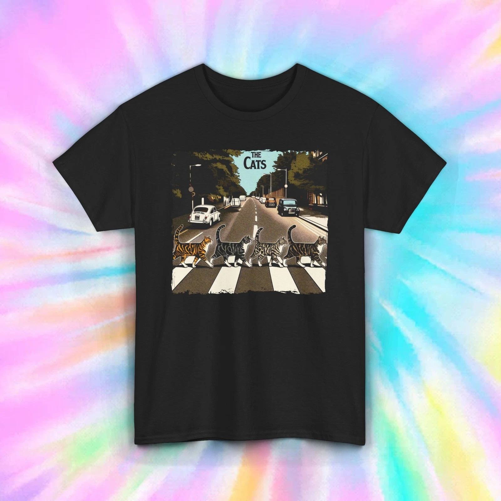 The Cats Abbey Road T-Shirt | Funny Cat Graphic Tee | Music Parody | S-5XL Unisex T-shirt, Sweatshirt, Hoodie, Long Sleeve Tee - T-Shirt, Sweatshirt, Hoodie