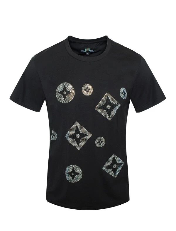 Men's Italian fashion Short Sleeves black designed T-shirt Diamond rhinestone Unisex T-shirt, Sweatshirt, Hoodie, Long Sleeve Tee - T-Shirt, Sweatshirt, Hoodie