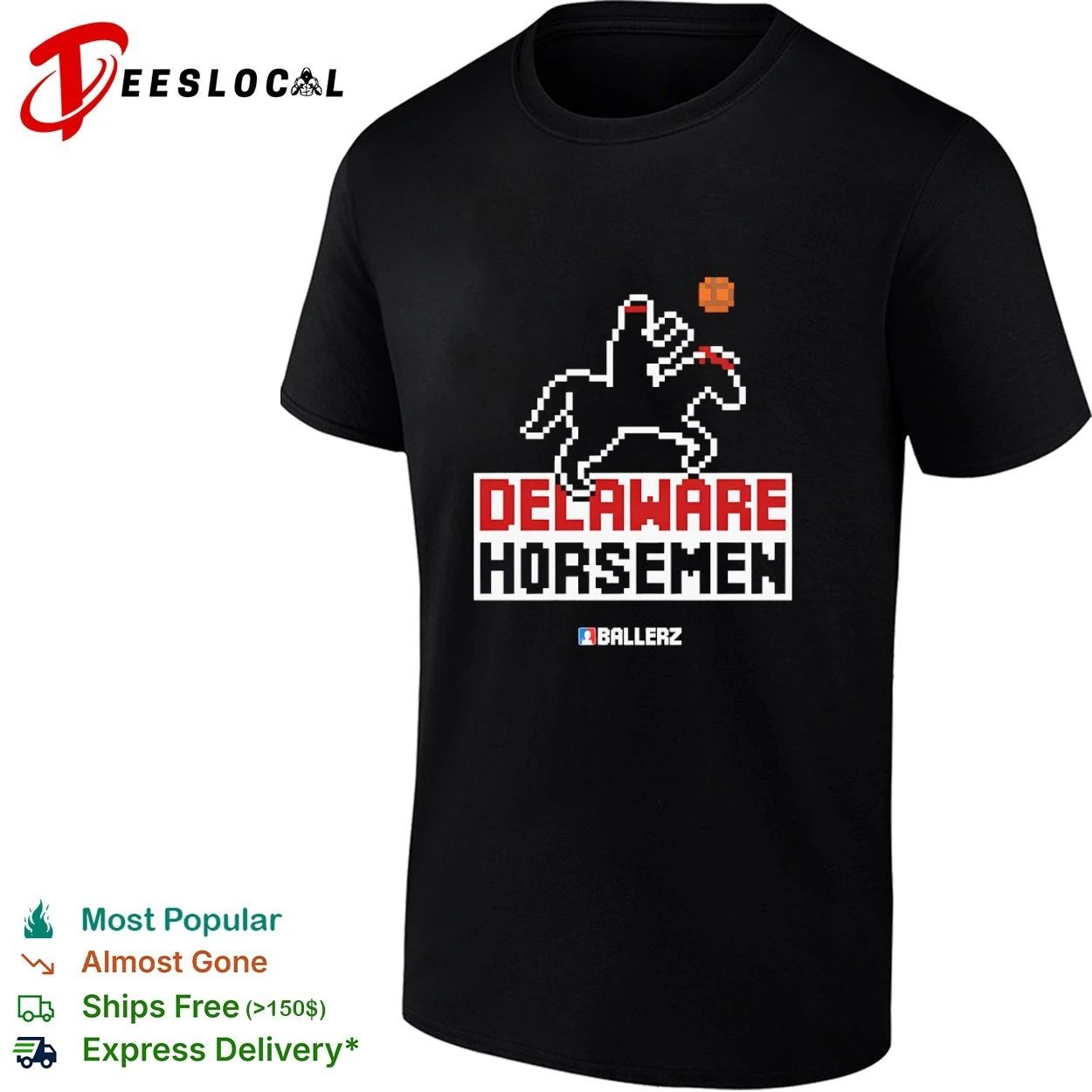 Delaware Horsemen Ballerz basketball pixel art T-shirt Unisex T-shirt, Sweatshirt, Hoodie, Long Sleeve Tee - T-Shirt, Sweatshirt, Hoodie