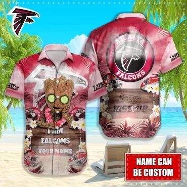Personalized Atlanta Falcons Tropical Groot Hawaiian Shirt Unisex T-shirt, Sweatshirt, Hoodie, Long Sleeve Tee - T-Shirt, Sweatshirt, Hoodie