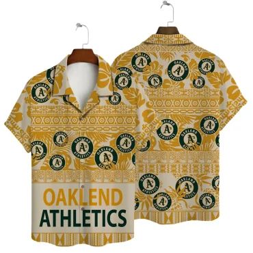 Oakland Athletics Golden Tribal Pattern Hawaiian Shirt Unisex T-shirt, Sweatshirt, Hoodie, Long Sleeve Tee - T-Shirt, Sweatshirt, Hoodie
