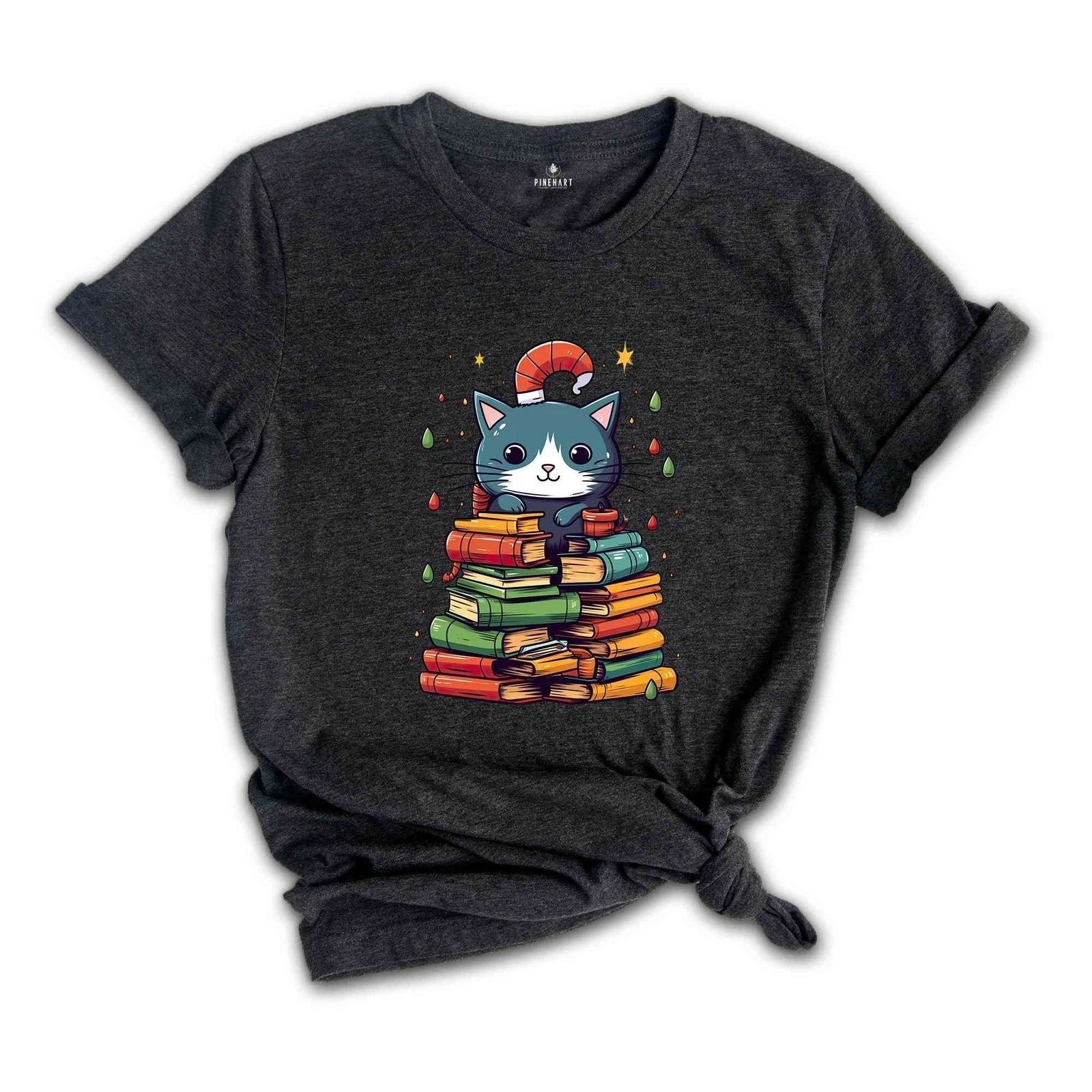Cute Christmas Cat Shirt, Christmas Tree Shirt, Book Lover Christmas, Library Sh Unisex T-shirt, Sweatshirt, Hoodie, Long Sleeve Tee - T-Shirt, Sweatshirt, Hoodie