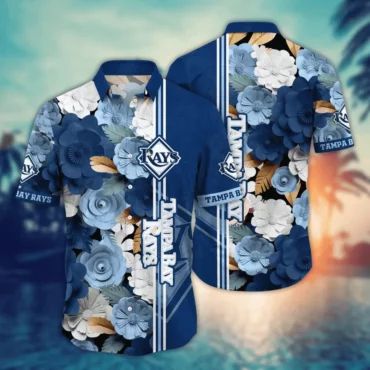 Tampa Bay Rays Floral Stripes Hawaiian Shirt Unisex T-shirt, Sweatshirt, Hoodie, Long Sleeve Tee - T-Shirt, Sweatshirt, Hoodie