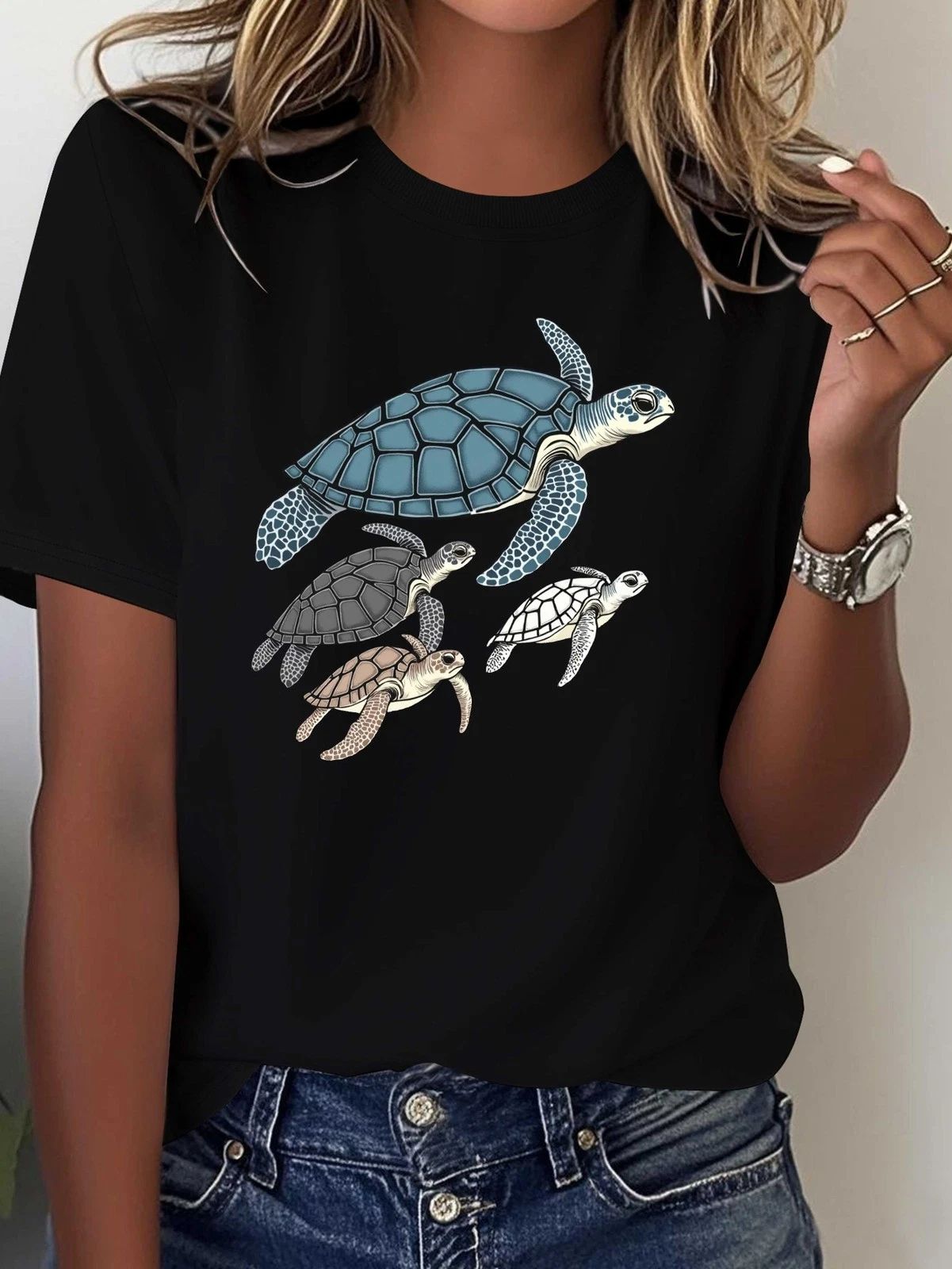 Unisex T-Shirt Turtle Family Print Casual Summer Top for Men and Women Turtle Unisex T-shirt, Sweatshirt, Hoodie, Long Sleeve Tee - T-Shirt, Sweatshirt, Hoodie