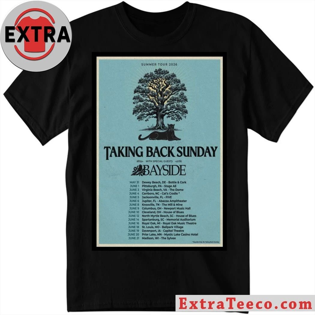 Taking Back Sunday 2026 US Tour with Bayside Poster T-Shirt Unisex T-shirt, Sweatshirt, Hoodie, Long Sleeve Tee - T-Shirt, Sweatshirt, Hoodie