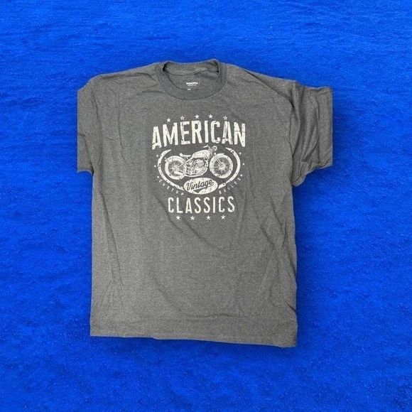 American Classics Motorcycle Graphic T Shirt Grey Mens 2XL Oversized Tee Unisex T-shirt, Sweatshirt, Hoodie, Long Sleeve Tee - T-Shirt, Sweatshirt, Hoodie
