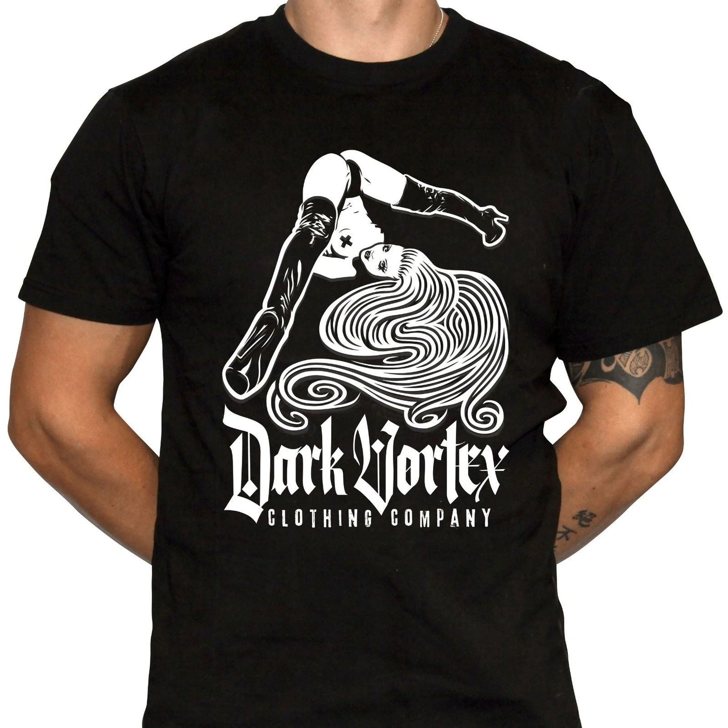Sexy Pinup Girl Upside Down - Dark Vortex Branding - 100% Preshrunk Cotton Shirt Unisex T-shirt, Sweatshirt, Hoodie, Long Sleeve Tee - T-Shirt, Sweatshirt, Hoodie
