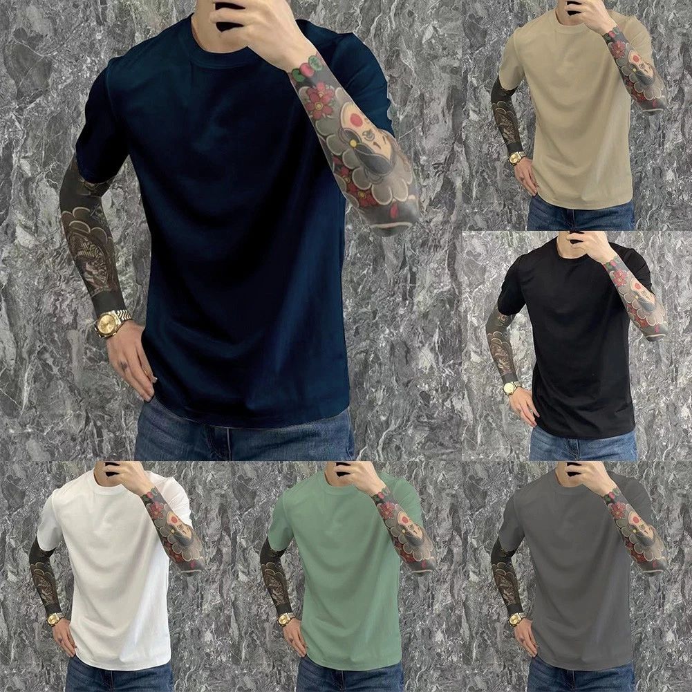 Men's Summer Casual Simple Basic Undershirt Solid Color O Neck T Shirt Unisex T-shirt, Sweatshirt, Hoodie, Long Sleeve Tee - T-Shirt, Sweatshirt, Hoodie