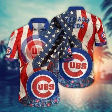 Chicago Cubs Stars and Stripes Hawaiian Shirt Unisex T-shirt, Sweatshirt, Hoodie, Long Sleeve Tee - T-Shirt, Sweatshirt, Hoodie