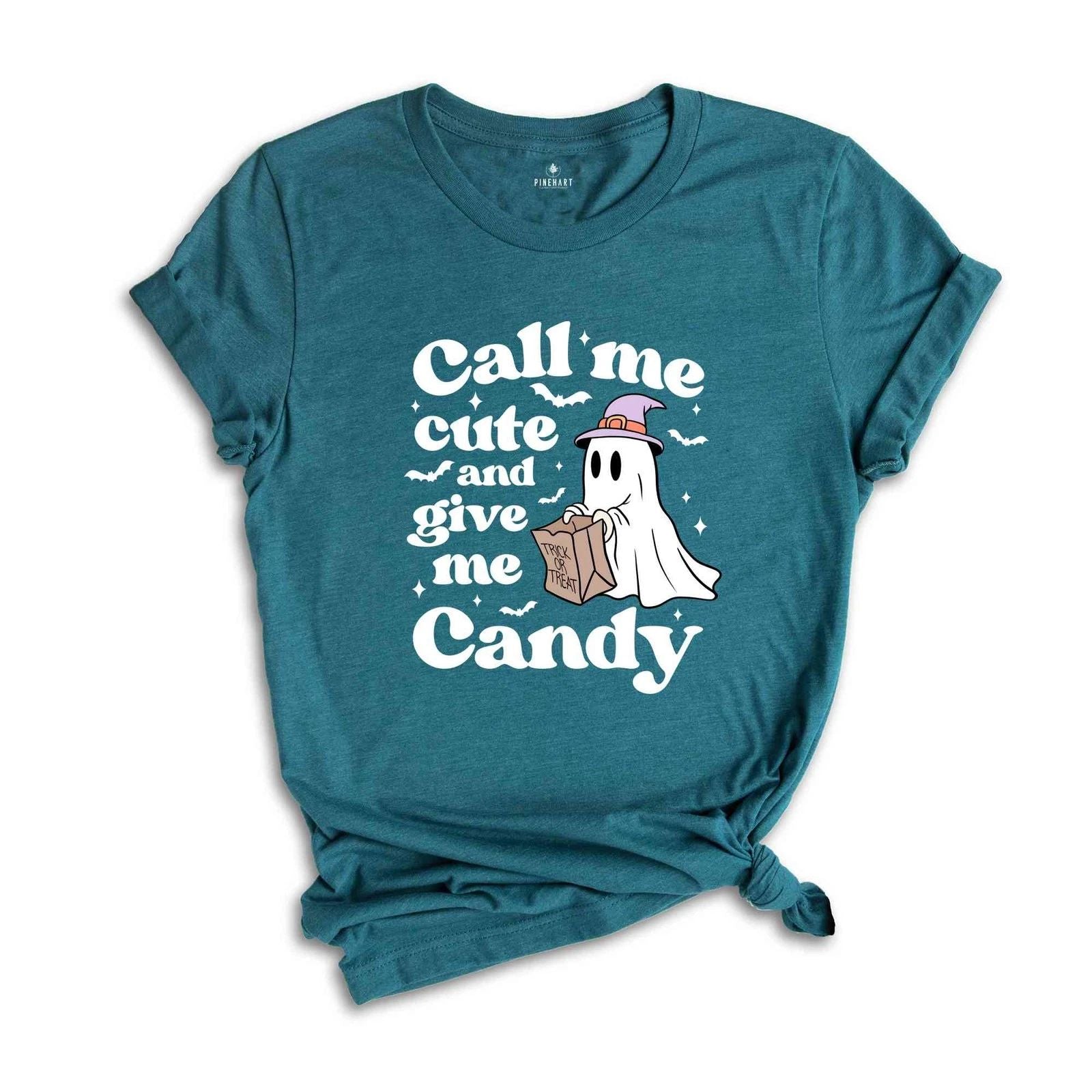 Call Me Cute And Give Me Candy Shirt, Funny Halloween Tee, Cute Ghost Shirt, Hal Unisex T-shirt, Sweatshirt, Hoodie, Long Sleeve Tee - T-Shirt, Sweatshirt, Hoodie