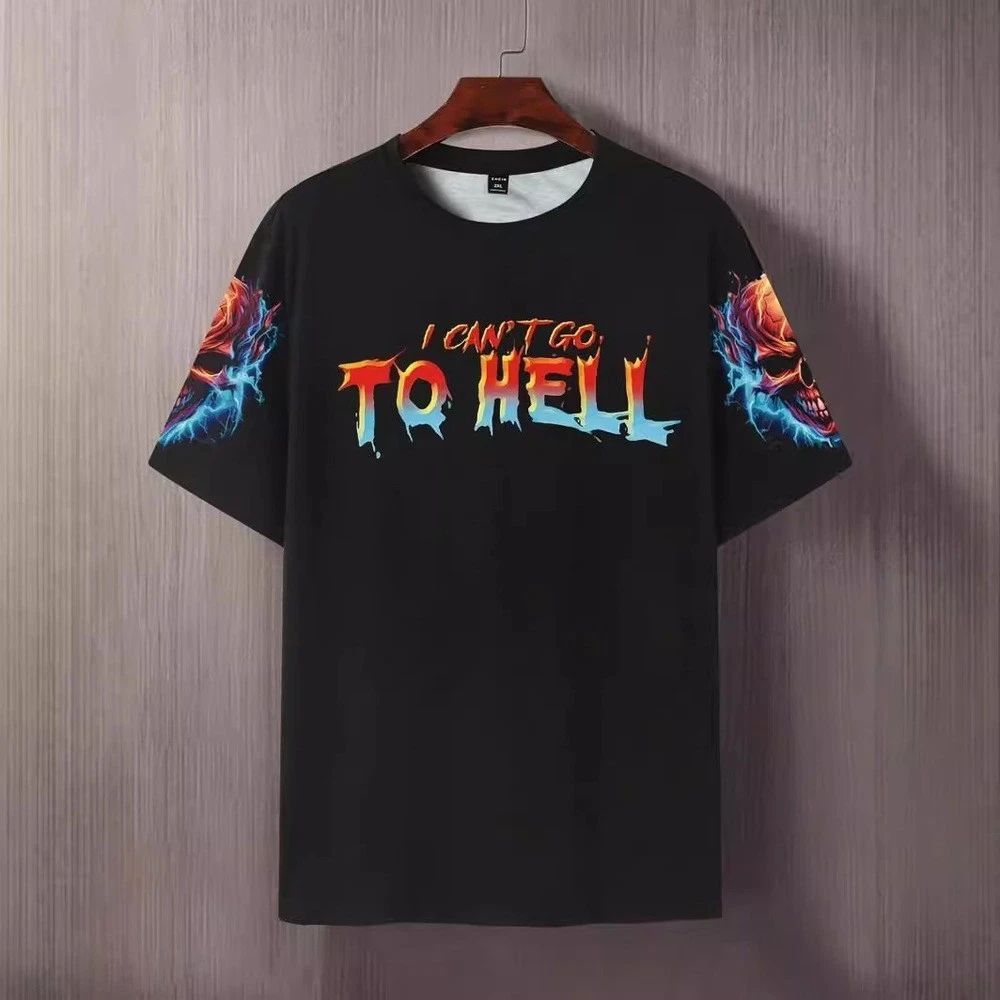 Mens Black Loose Fit Printed T Shirt Round Neck Short Sleeve Daily Wear Unisex T-shirt, Sweatshirt, Hoodie, Long Sleeve Tee - T-Shirt, Sweatshirt, Hoodie