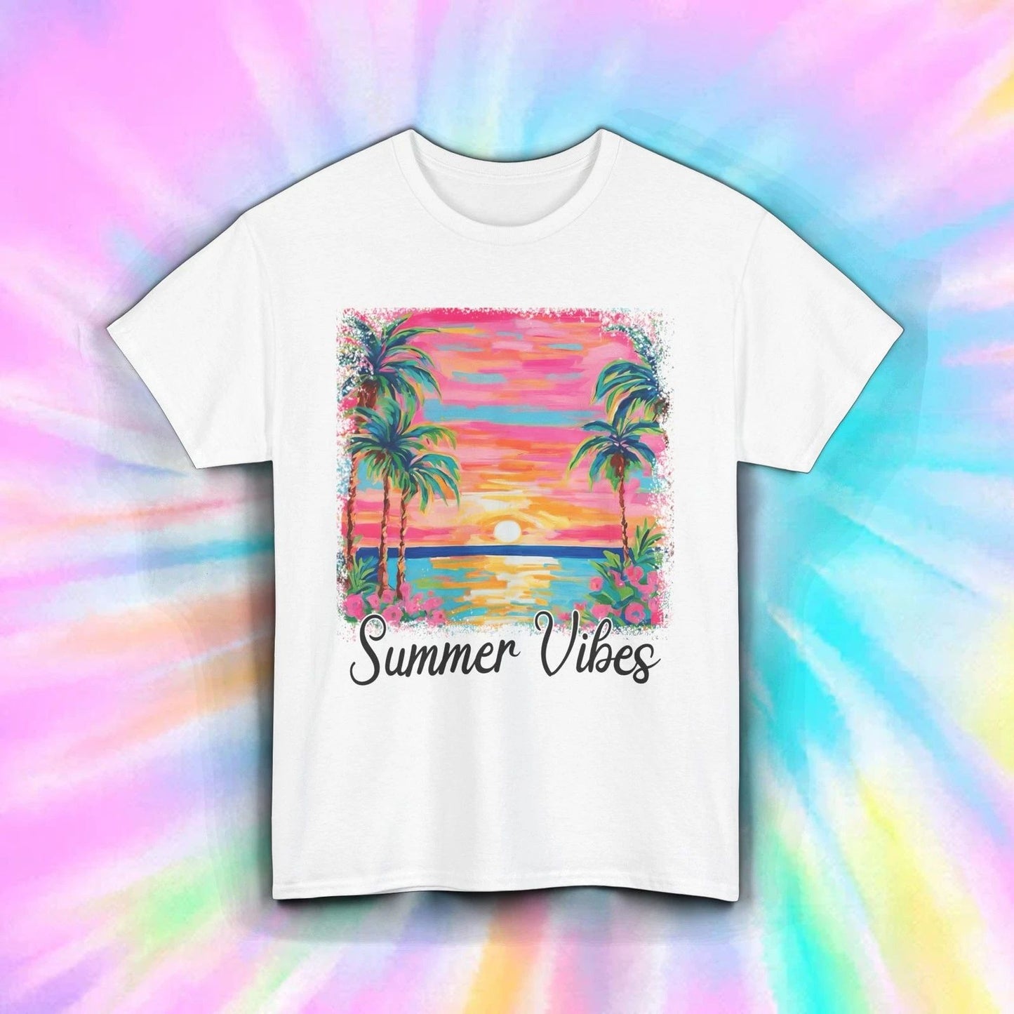 Summer Vibes Shirt Tropical Sunset Beach Vacation Palm Trees Art Tee S-5XL Unisex T-shirt, Sweatshirt, Hoodie, Long Sleeve Tee - T-Shirt, Sweatshirt, Hoodie