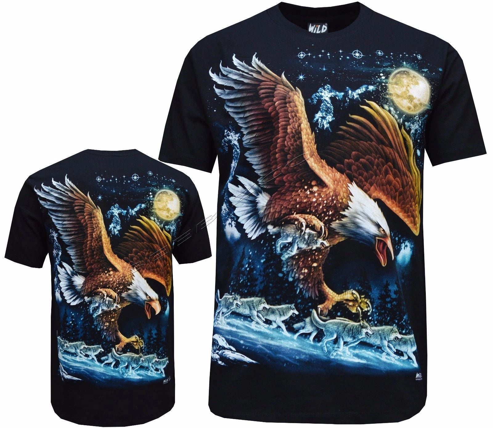 Eagle Wolf Native American Indian Biker T-Shirt, Front & Back Print M - 3XL Unisex T-shirt, Sweatshirt, Hoodie, Long Sleeve Tee - T-Shirt, Sweatshirt, Hoodie