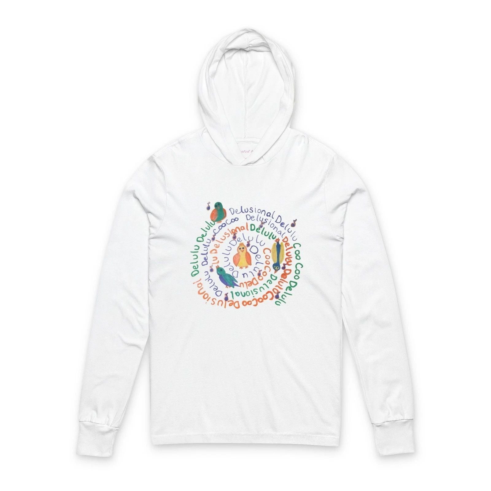 Coo coo birds Delulu Hooded T | Colorful Hand lettered Design tshirt Unisex T-shirt, Sweatshirt, Hoodie, Long Sleeve Tee - T-Shirt, Sweatshirt, Hoodie
