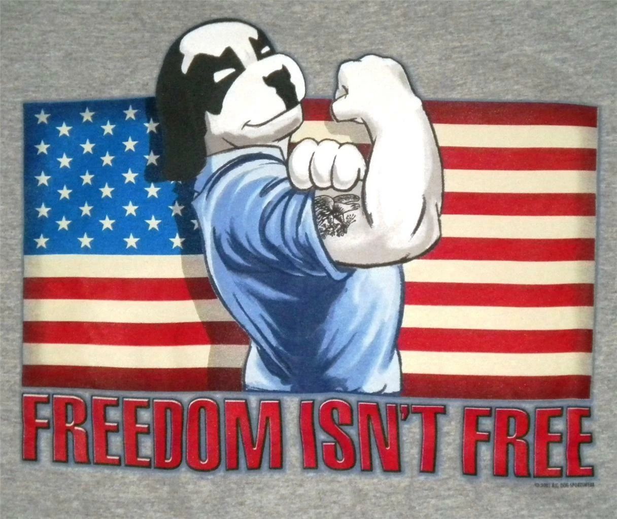 Freedom Isn't Free Flex Muscle Flag Big Dogs T Shirt Med Large  2X 4X 5X Gray Unisex T-shirt, Sweatshirt, Hoodie, Long Sleeve Tee - T-Shirt, Sweatshirt, Hoodie
