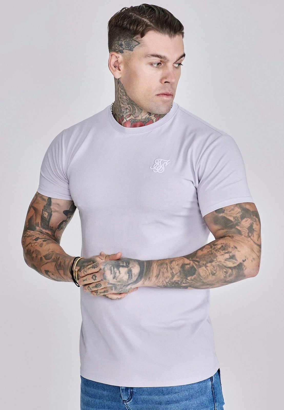 SikSilk Men's Muscle Fit Crew Neck Essentials T-Shirt Tee Lilac Unisex T-shirt, Sweatshirt, Hoodie, Long Sleeve Tee - T-Shirt, Sweatshirt, Hoodie