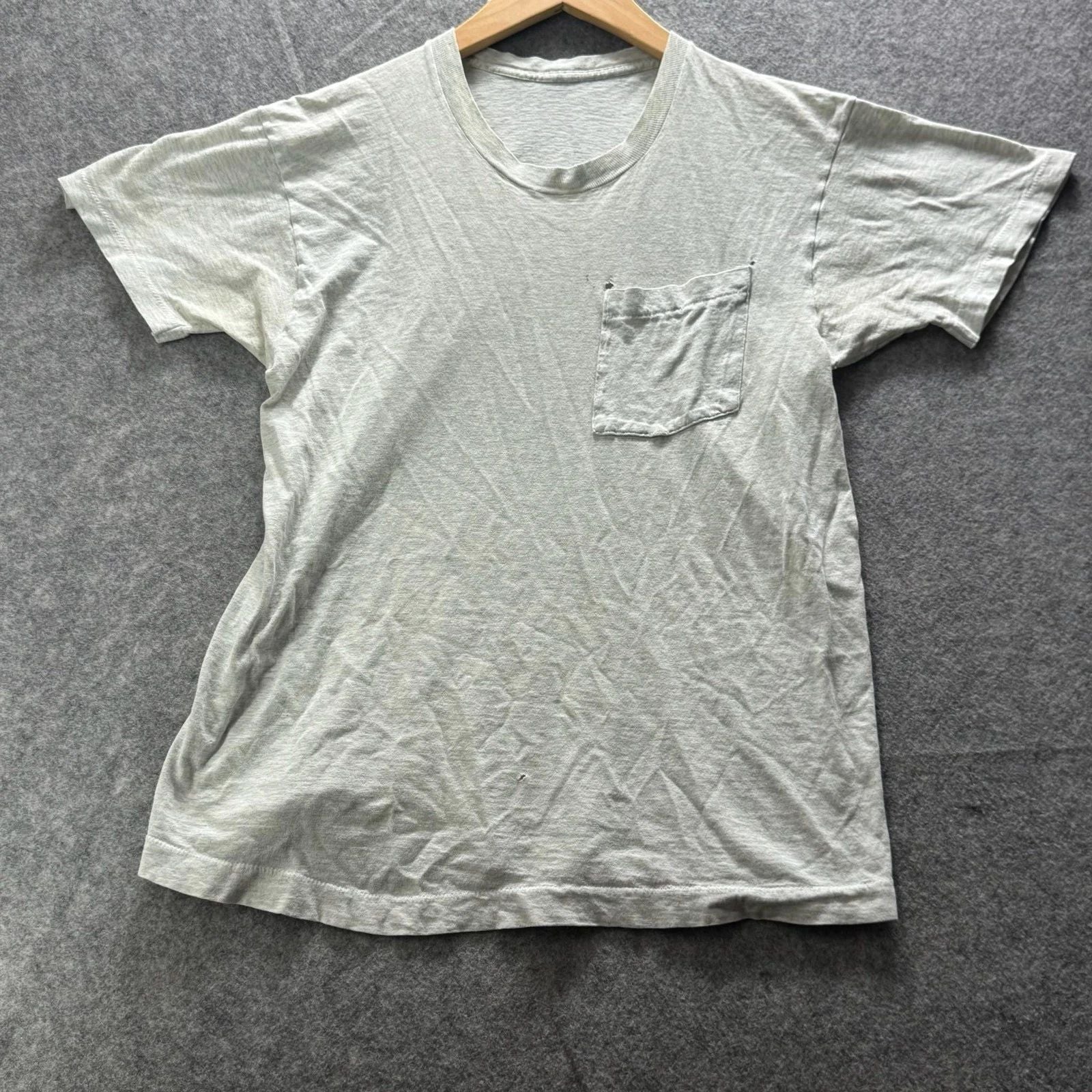 Vintage SS Shirt Mens M Gray Pocket Tee Crewneck Jersey Tagless Blank Paper Thin Unisex T-shirt, Sweatshirt, Hoodie, Long Sleeve Tee - T-Shirt, Sweatshirt, Hoodie