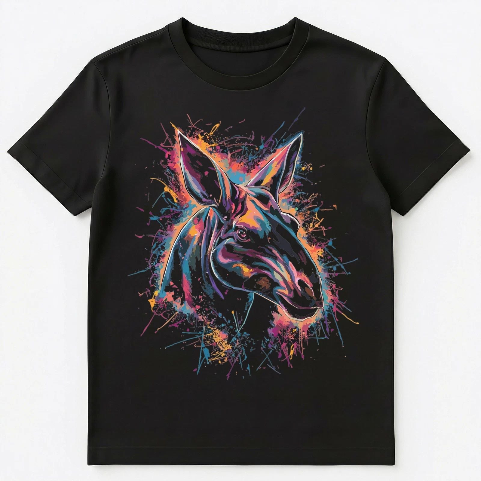 Colorful Paint Splash Okapi Art Graphic Unisex T-Shirt Unisex T-shirt, Sweatshirt, Hoodie, Long Sleeve Tee - T-Shirt, Sweatshirt, Hoodie