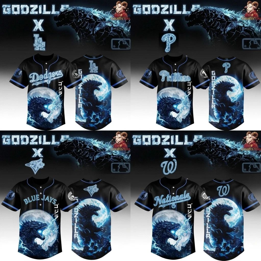 Custom All Baseball Team x Godzilla King of Monster Limited Edition Jersey Unisex T-shirt, Sweatshirt, Hoodie, Long Sleeve Tee - T-Shirt, Sweatshirt, Hoodie