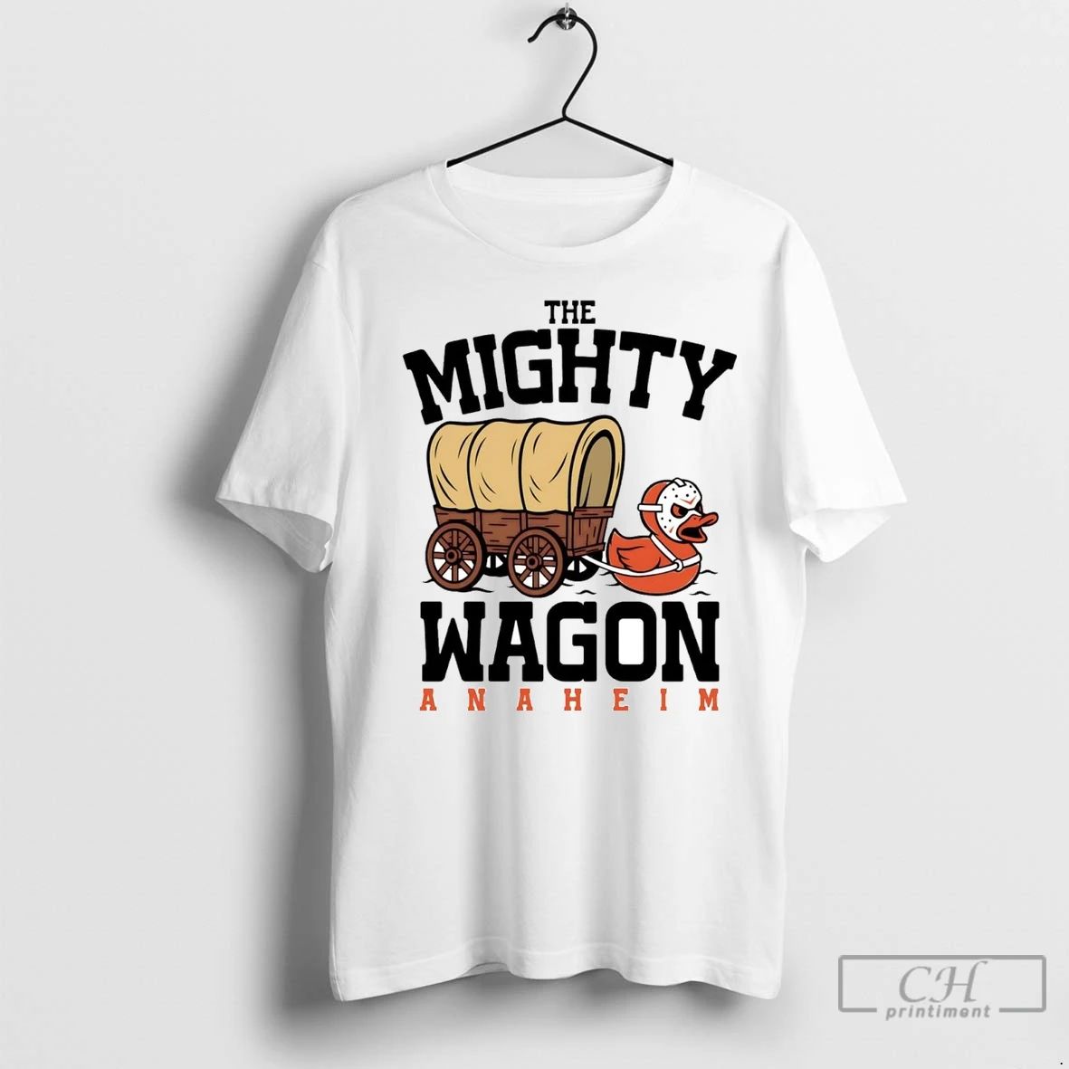 Premium Oregon Trail The Mighty Wagon Anaheim Ducks Unisex T-shirt, Sweatshirt, Hoodie, Long Sleeve Tee - T-Shirt, Sweatshirt, Hoodie