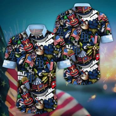 Tampa Bay Rays Americana Tiki Hawaiian Shirt Unisex T-shirt, Sweatshirt, Hoodie, Long Sleeve Tee - T-Shirt, Sweatshirt, Hoodie